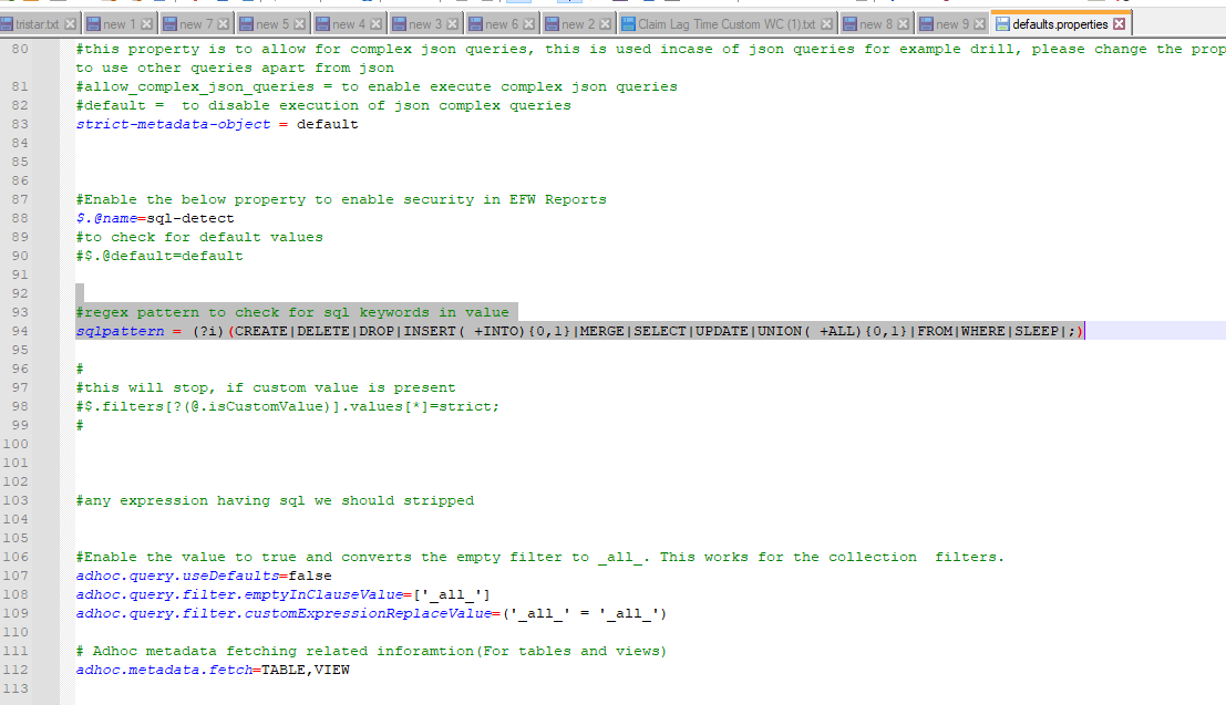 Values/Keywords that are restricted to pass  in canned report parameter filter expression