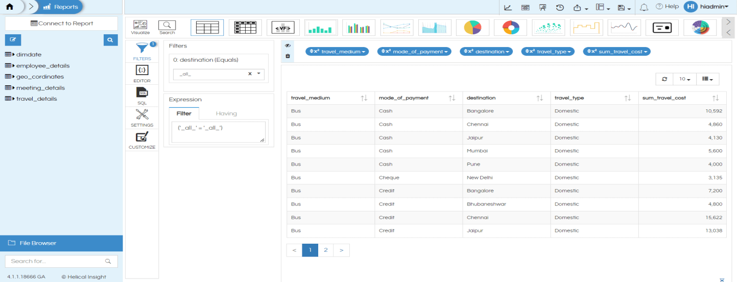 Creating custom drill down with child dashboard Helical Insight