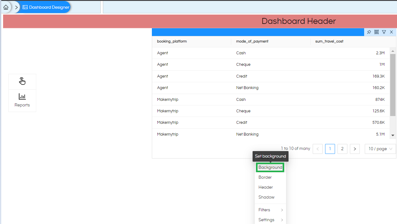 Adding Background Color/Image in dashboard