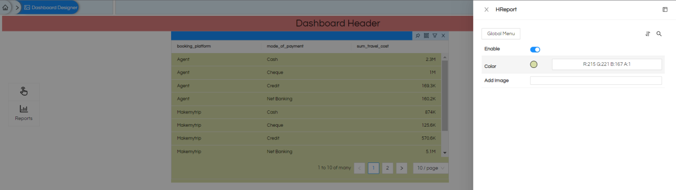 Adding Background Color/Image in dashboard