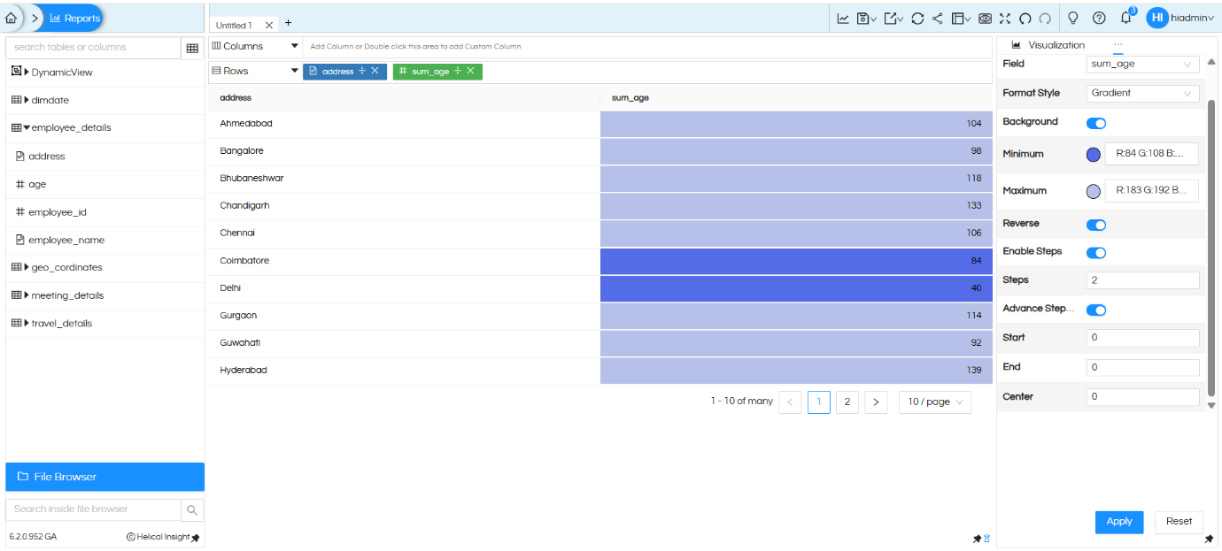 Changing Color on a report in Helical Insight 6.2