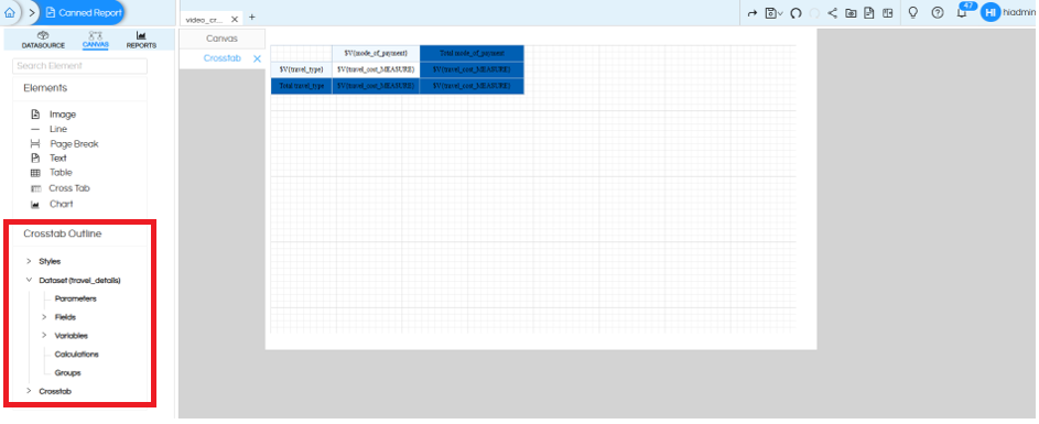 Usage of Crosstab Component in canned Reporting