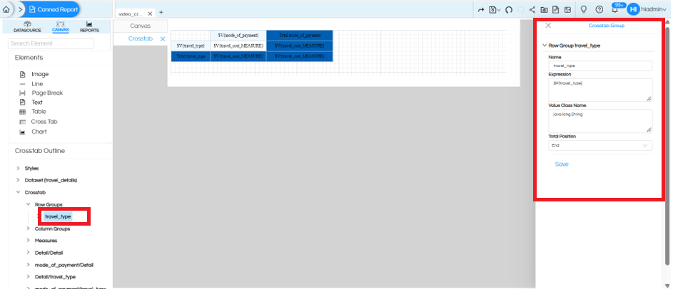 Usage of Crosstab Component in canned Reporting