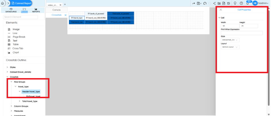 Usage of Crosstab Component in canned Reporting