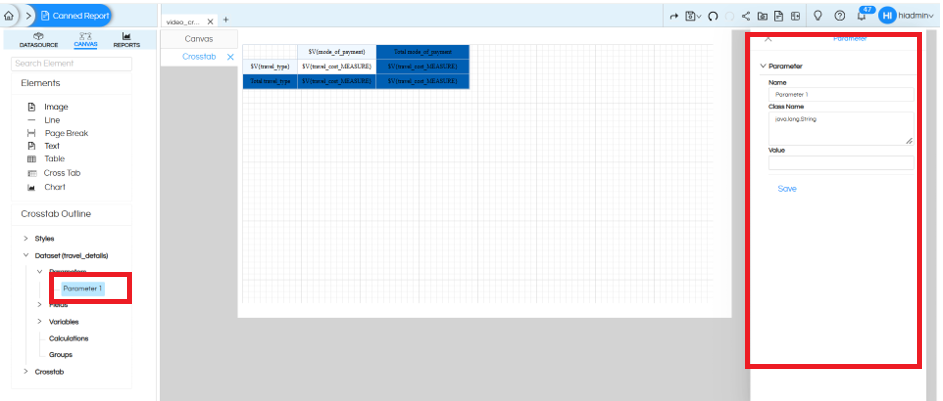 Usage of Crosstab Component in canned Reporting