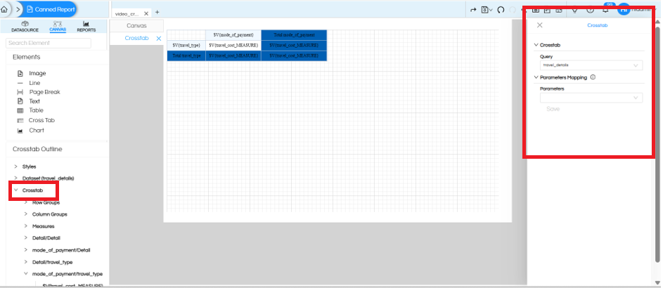 Usage of Crosstab Component in canned Reporting