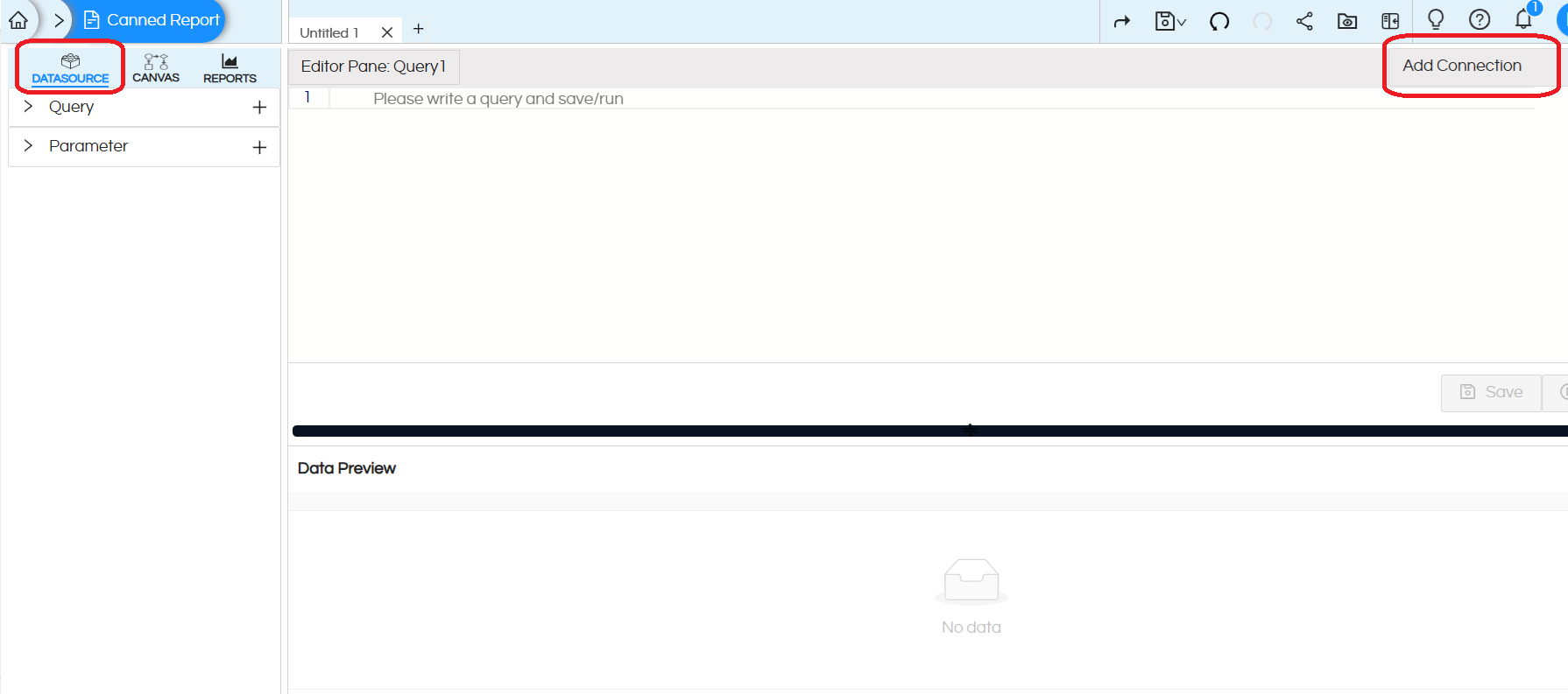 Data Sources Page Overview in Canned Reporting