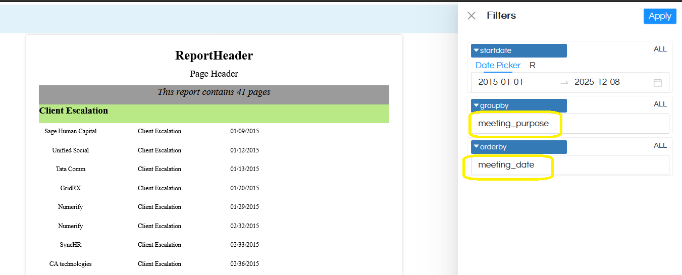 Dynamic Report Creation with user driven fields for GroupBy, OrderBy etc