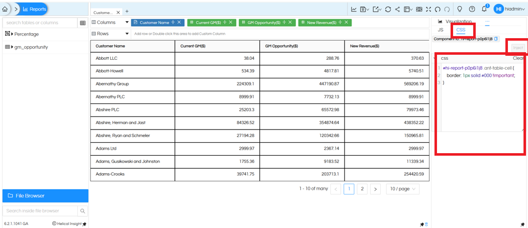 How to Apply Borders to a Table in Helical Insight Reports