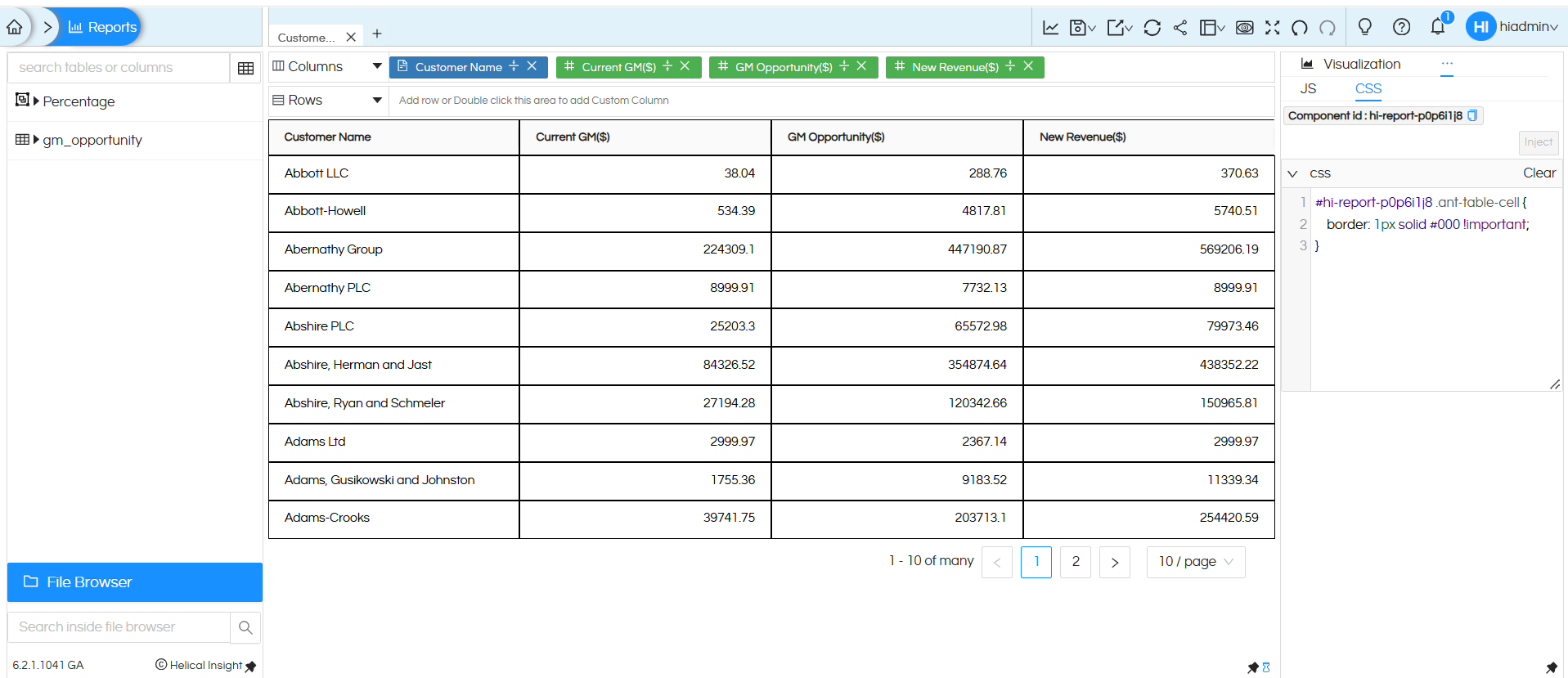 How to Apply Borders to a Table in Helical Insight Reports