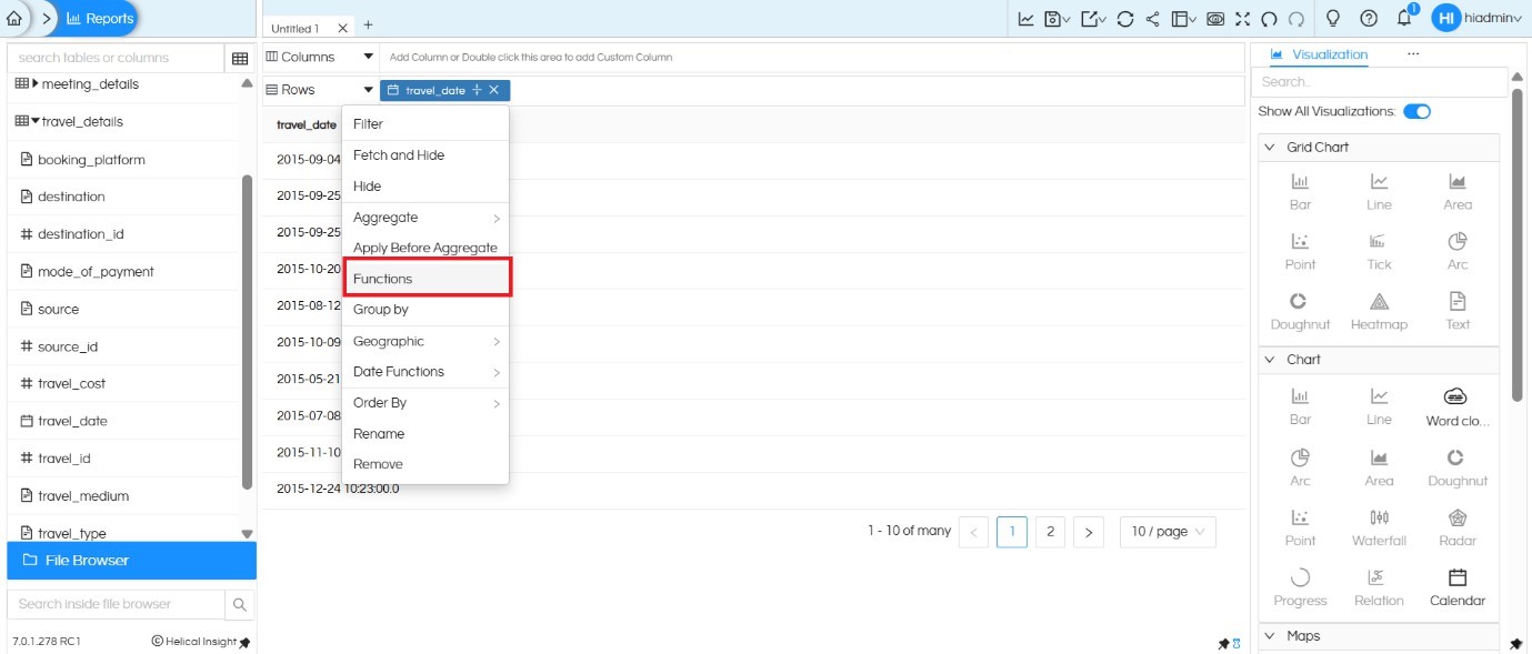 How to Apply and Remove Database Functions in Helical Insight