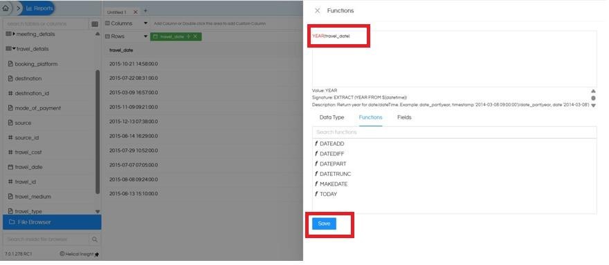 How to Apply and Remove Database Functions in Helical Insight