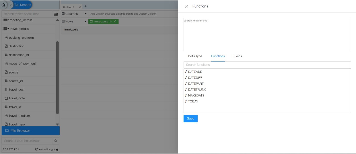 How to Apply and Remove Database Functions in Helical Insight
