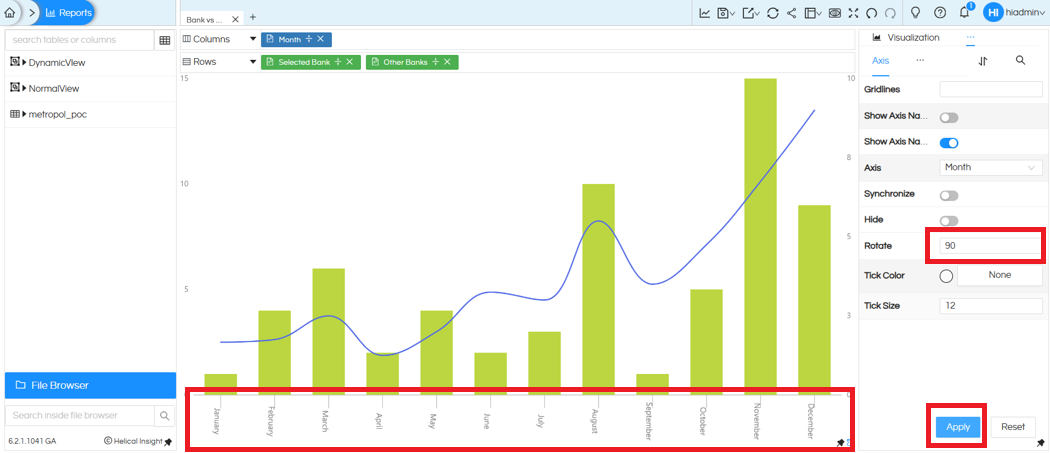 How to Rotate Axis Tick Labels in Helical Insight