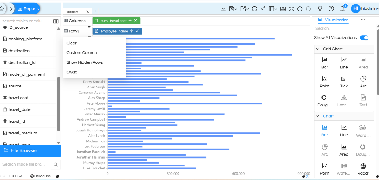 How to Swap Axis in Helical Insight in Interactive Report Designer Module