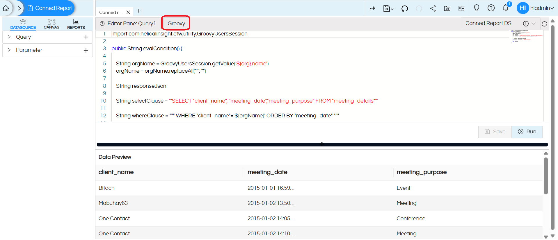 Implementing Data Security In Canned Reports Based On Logged In Organization Name