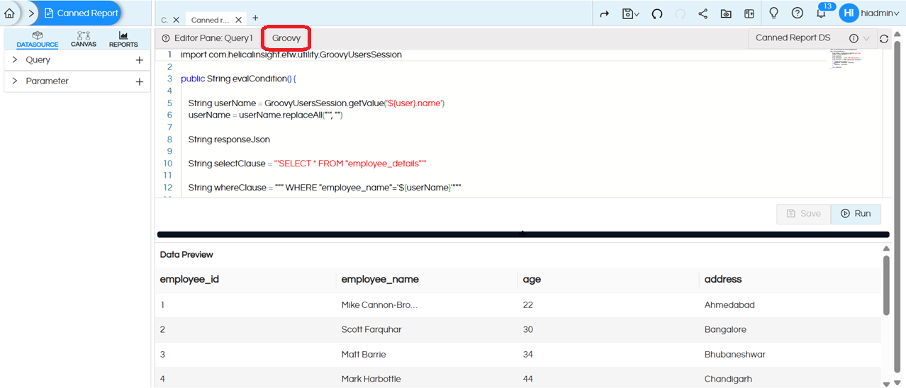 Implementing Data Security In Canned Reports Based On Logged In User Name