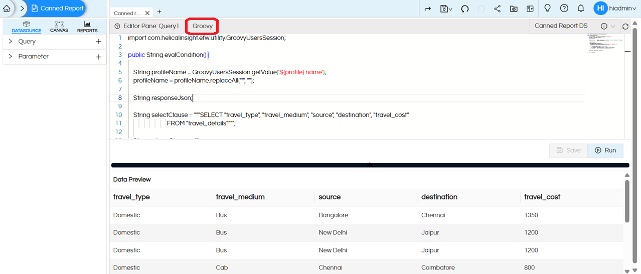 Implementing Data Security in Canned Reports Based on Logged In User's Profile Attributes