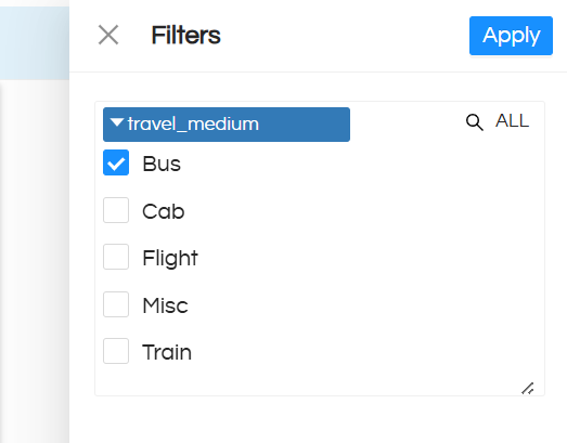 Input parameters / Filter Types: Canned Report