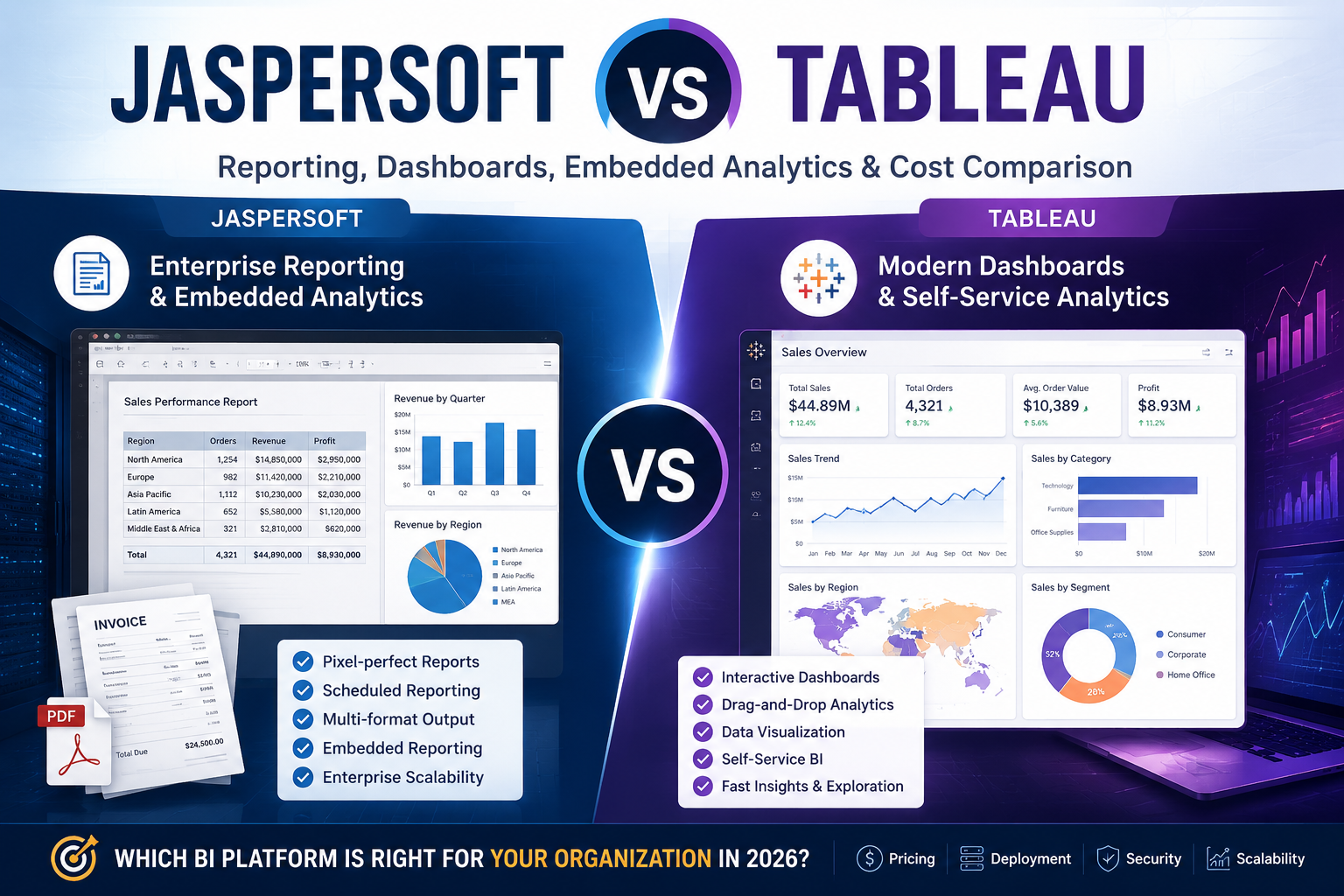 Jaspersoft vs Tableau: Reporting, Dashboards, Pricing & Embedded Analytics Comparison (2026)