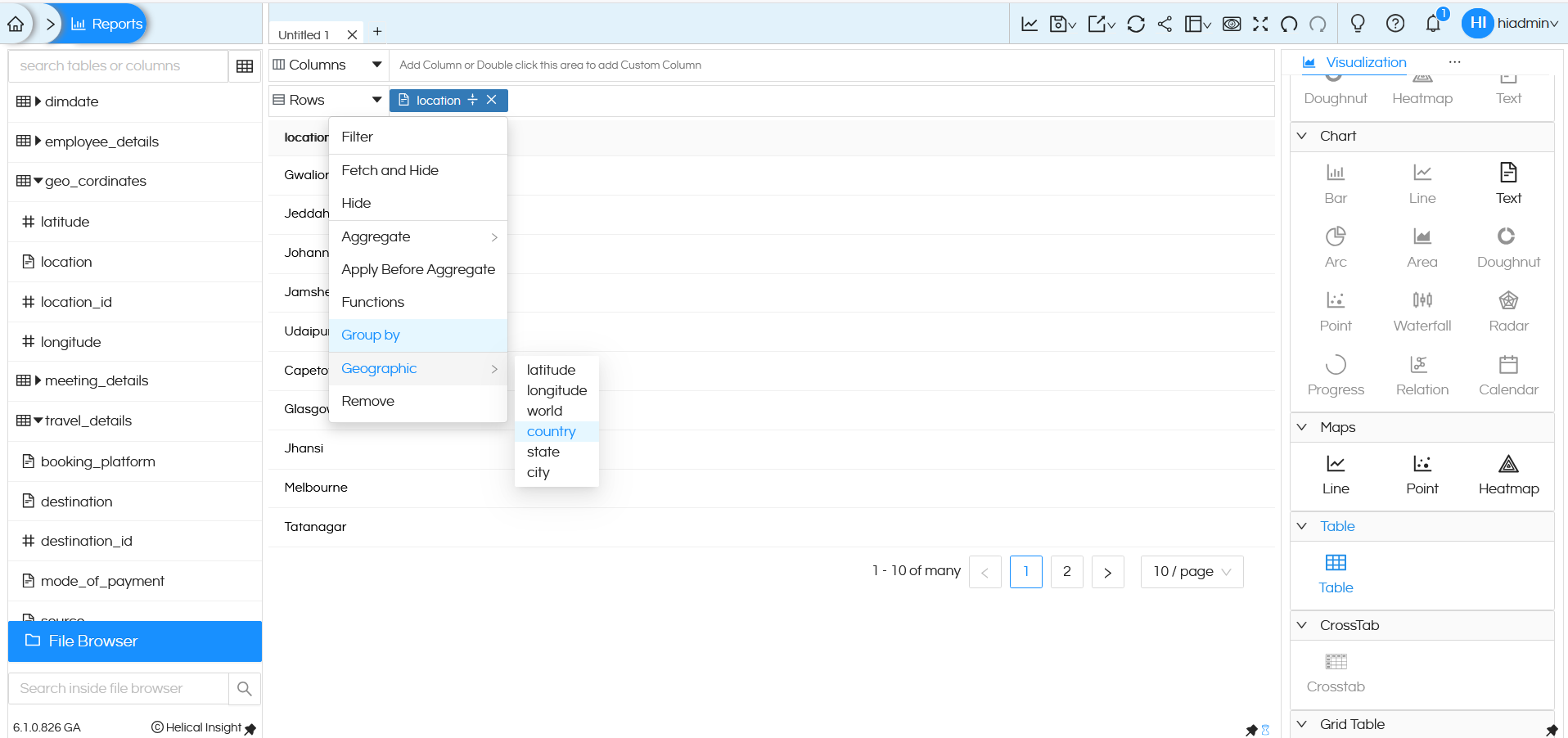 Usage of Geographical Map in Helical Insight