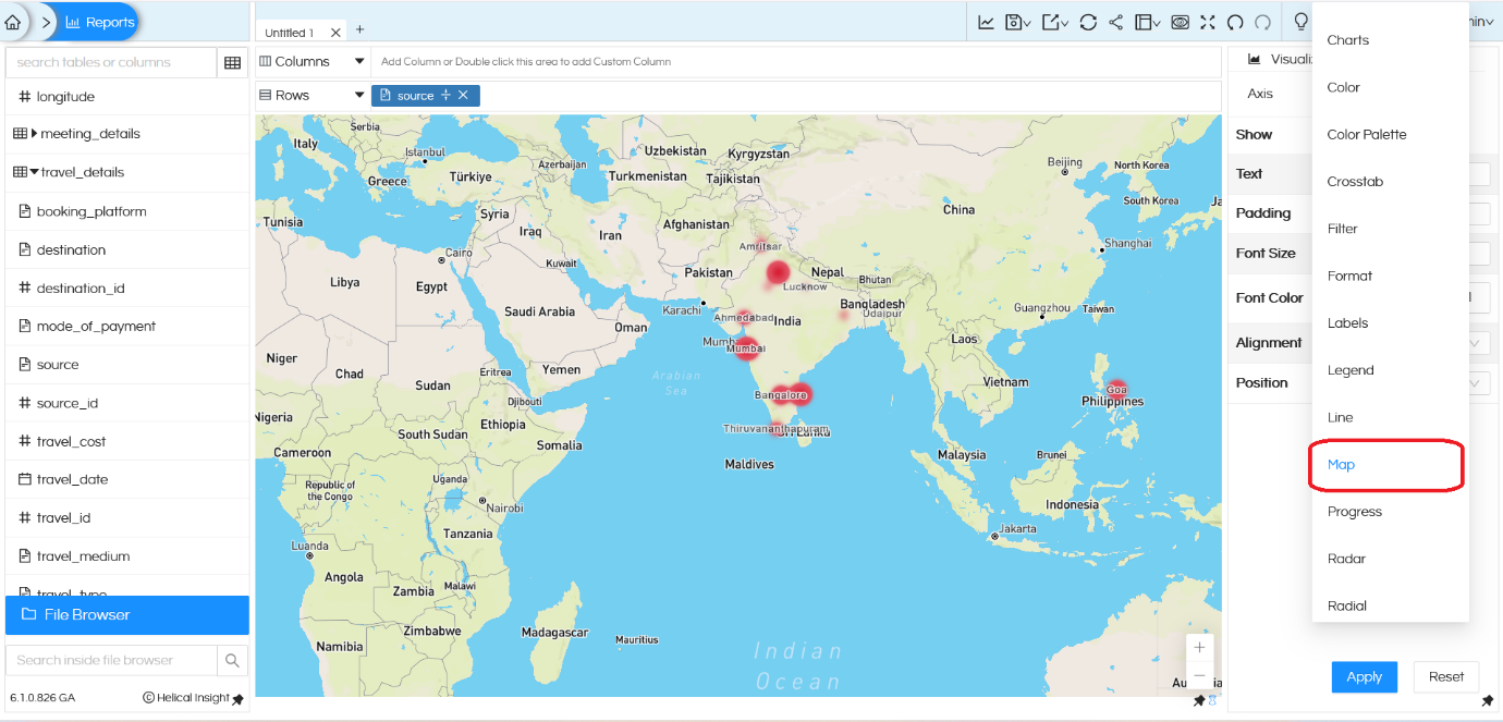 Usage of Geographical Map in Helical Insight