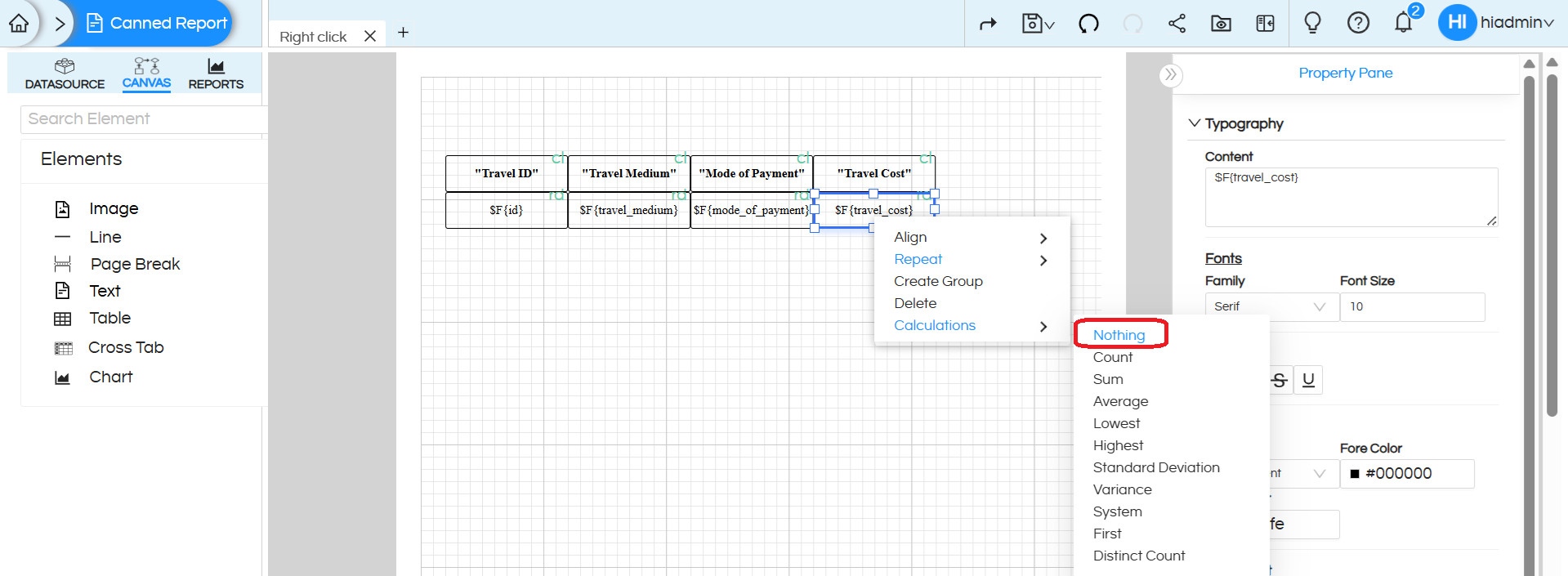 Quick Right Click Calculations in Canned Reports