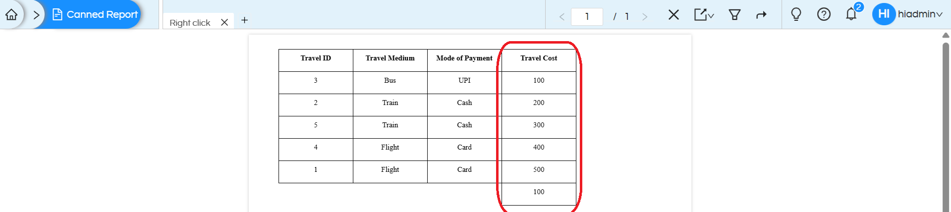 Quick Right Click Calculations in Canned Reports
