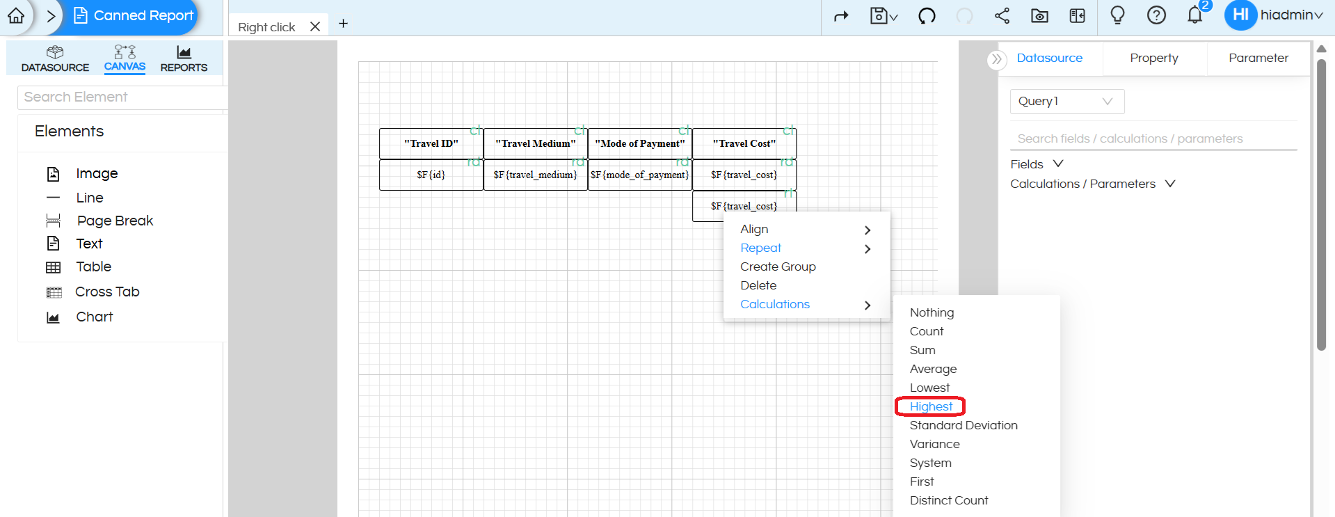 Quick Right Click Calculations in Canned Reports