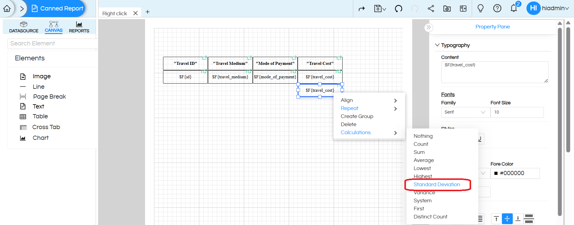 Quick Right Click Calculations in Canned Reports