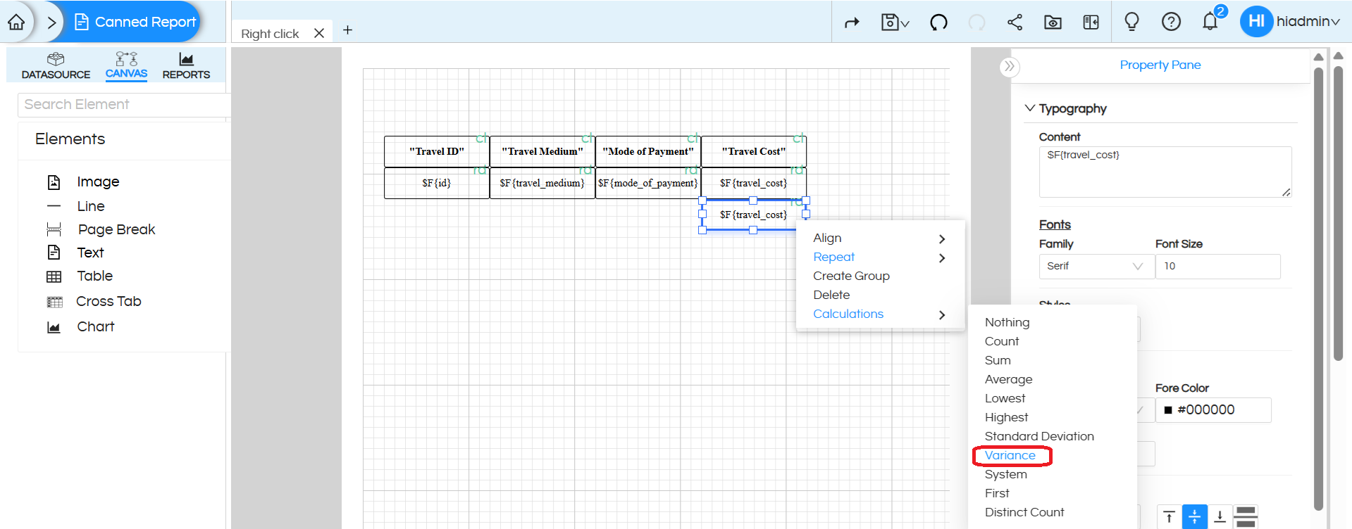 Quick Right Click Calculations in Canned Reports