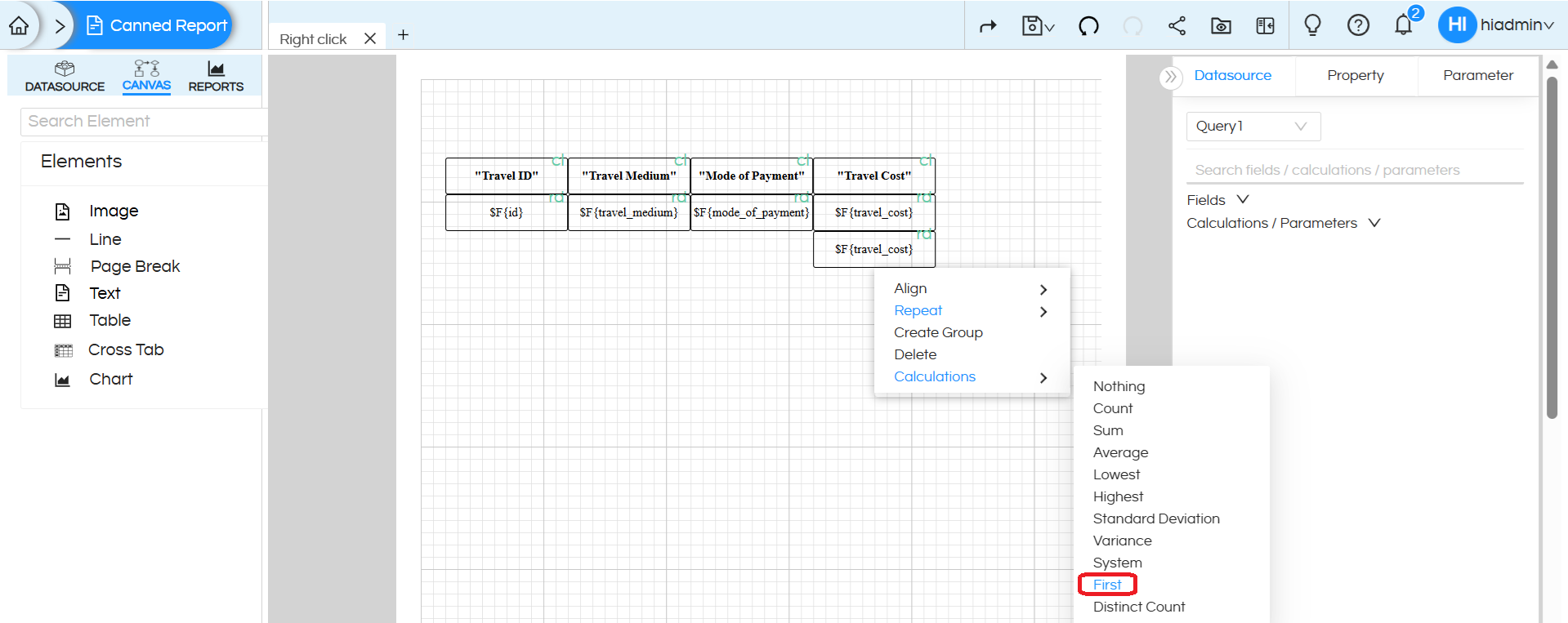 Quick Right Click Calculations in Canned Reports
