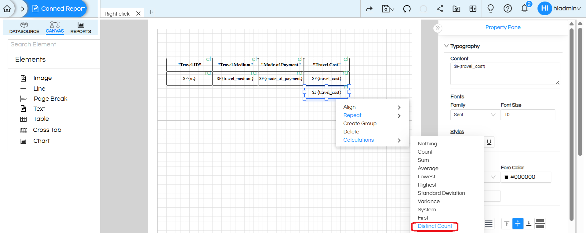 Quick Right Click Calculations in Canned Reports