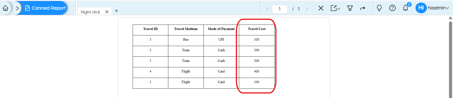 Quick Right Click Calculations in Canned Reports