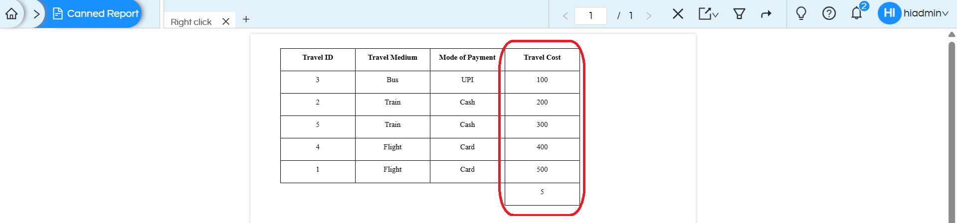 Quick Right Click Calculations in Canned Reports