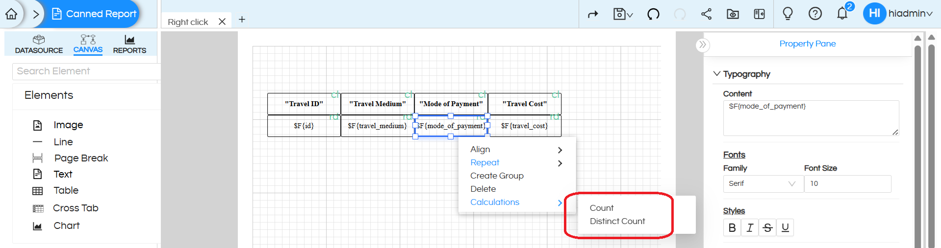Quick Right Click Calculations in Canned Reports
