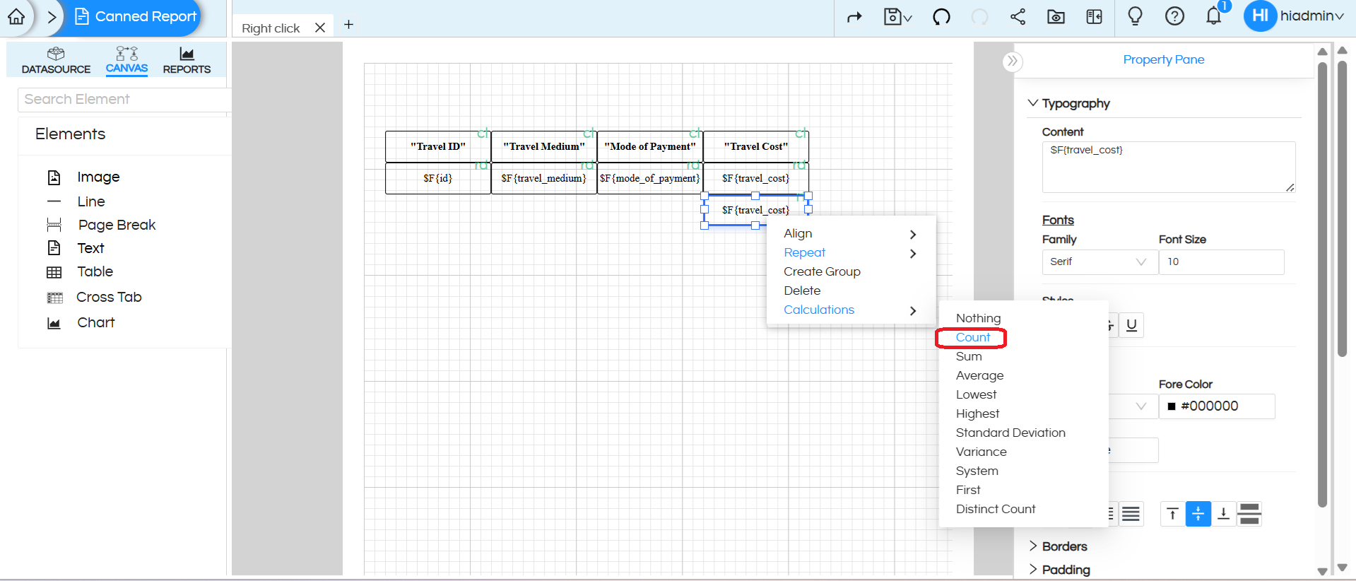 Quick Right Click Calculations in Canned Reports