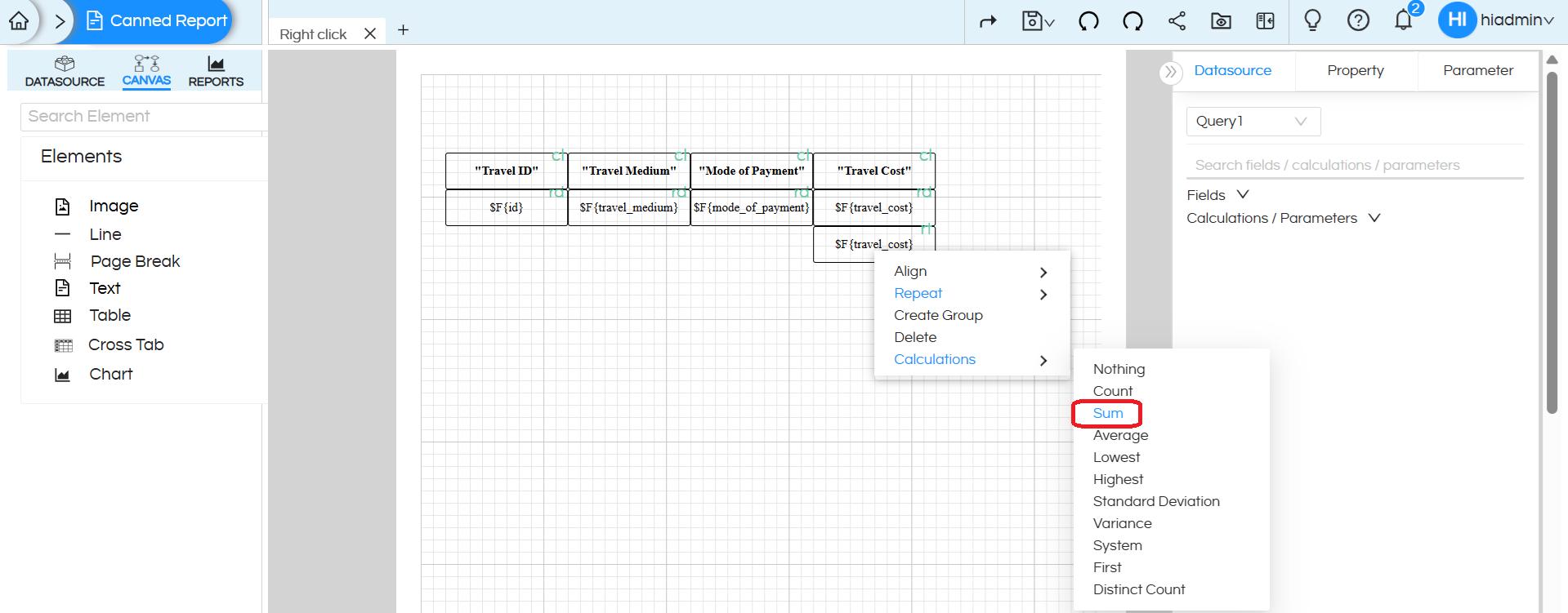 Quick Right Click Calculations in Canned Reports