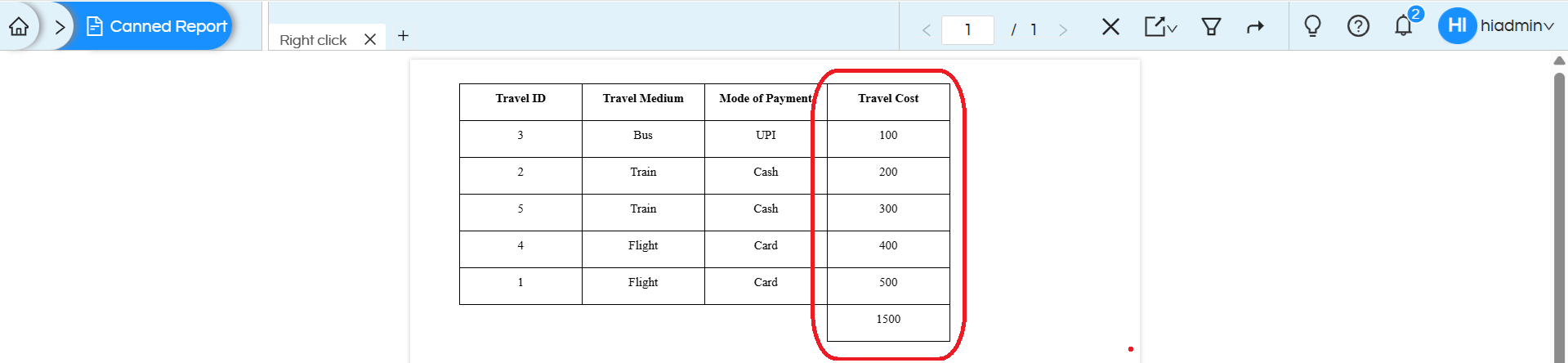 Quick Right Click Calculations in Canned Reports