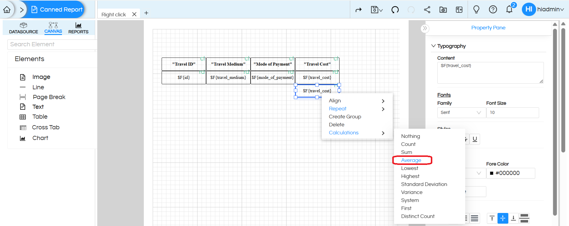 Quick Right Click Calculations in Canned Reports