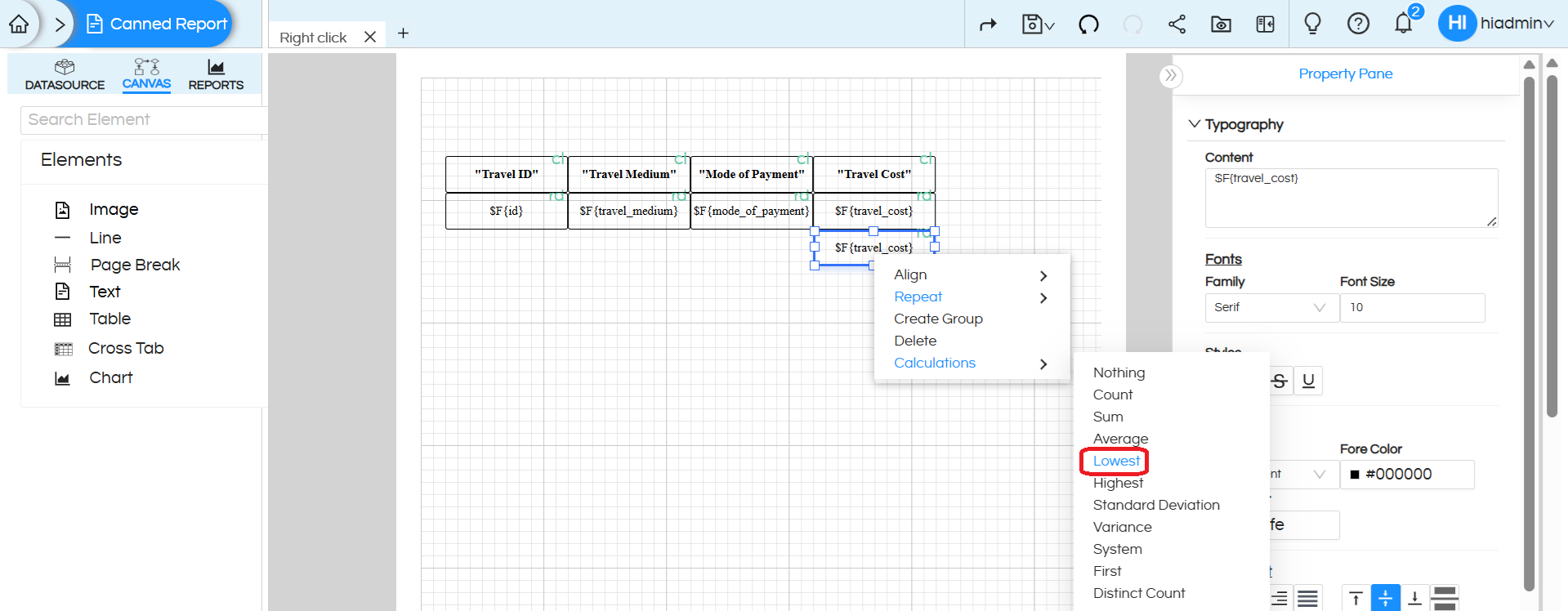 Quick Right Click Calculations in Canned Reports