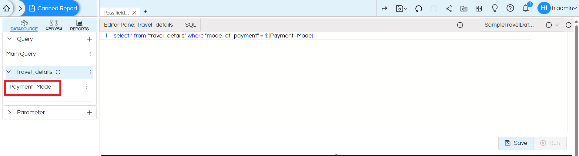 Usage of Table Component in canned Reporting