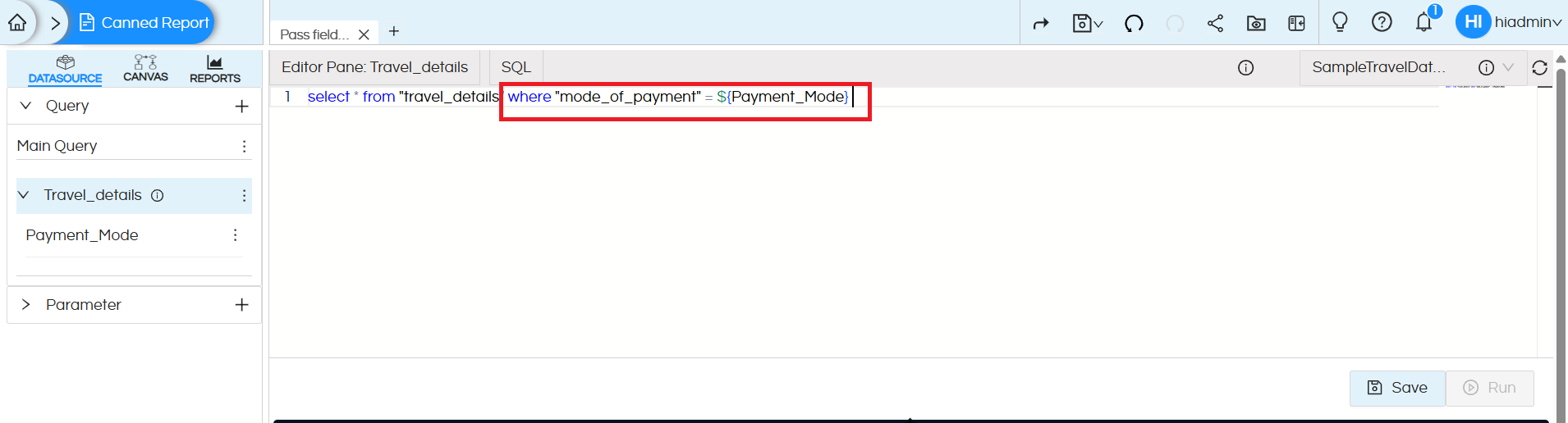 Usage of Table Component in canned Reporting