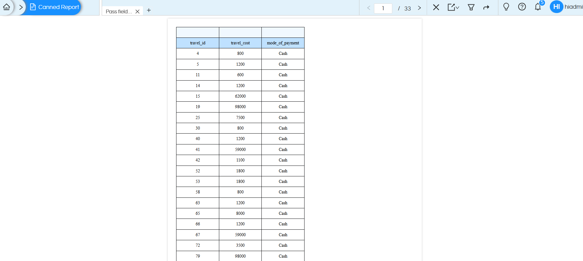Usage of Table Component in canned Reporting