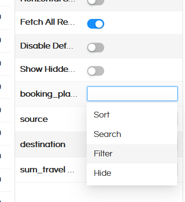 Table: UI-driven searching Sorting Filtering and Column Total