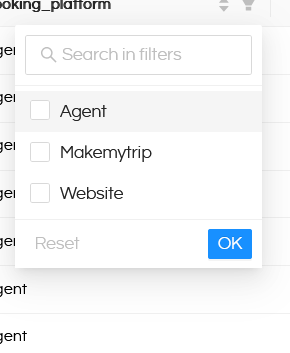 Table: UI-driven searching Sorting Filtering and Column Total
