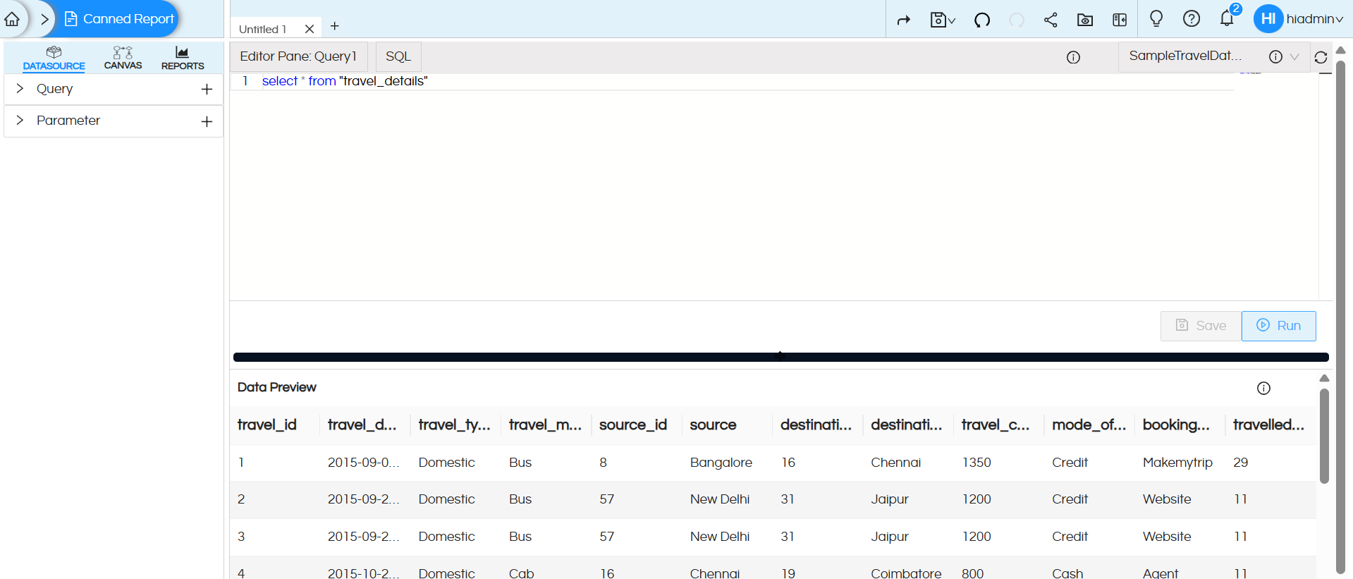 Usage of Crosstab Component in canned Reporting