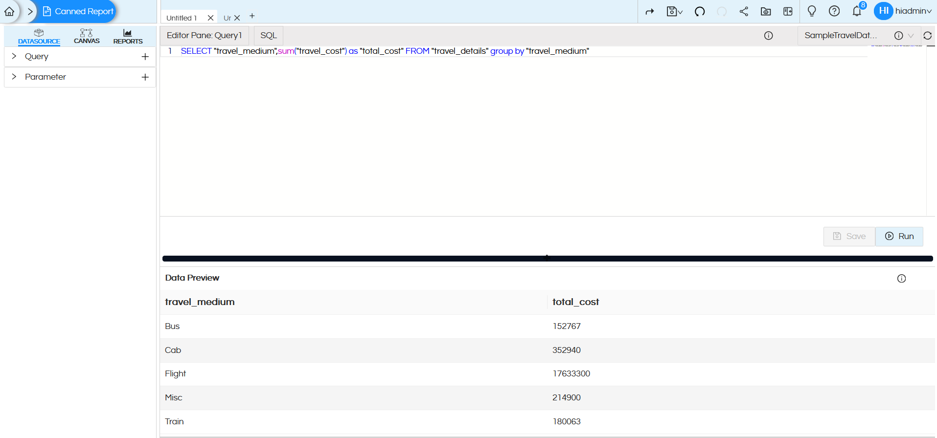 Usage of Crosstab Component in canned Reporting