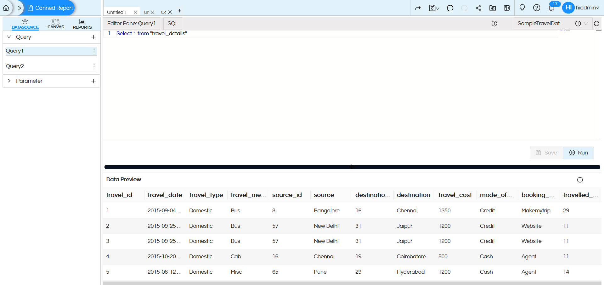 Usage of Crosstab Component in canned Reporting