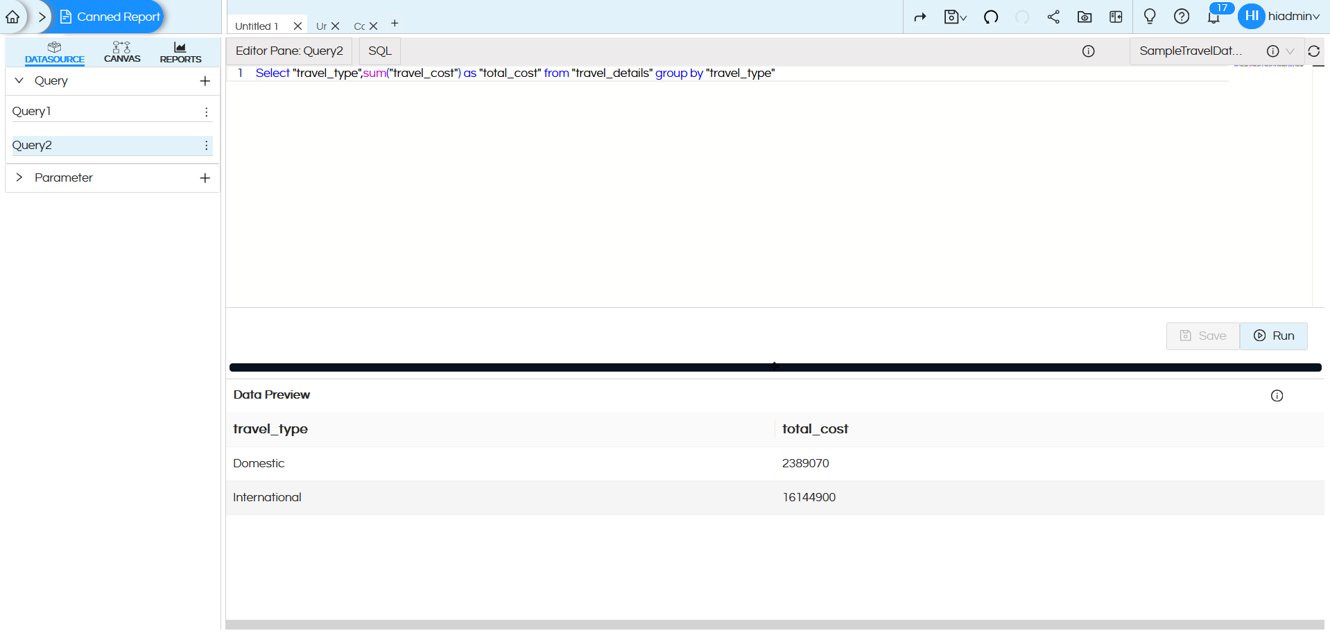 Usage of Crosstab Component in canned Reporting
